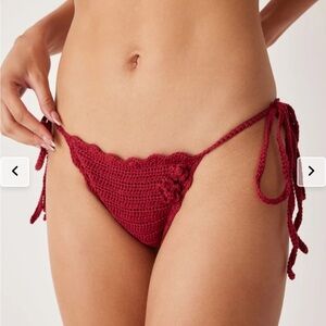 Frankie’s Bikini Mackenzie String Crochet Bikini Bottom in Ruby Red